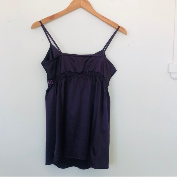 Express Purple Silky Sequin Band Spaghetti Strap Tank Top - Picture 2 of 3